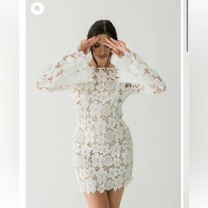 White Floral Lace Bell Sleeve Mini Dress